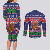 New Zealand Christmas Couples Matching Long Sleeve Bodycon Dress and Long Sleeve Button Shirt Kiwi-sh You A Merry Christmas LT05 - Polynesian Pride