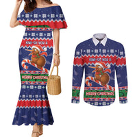 New Zealand Christmas Couples Matching Mermaid Dress and Long Sleeve Button Shirt Kiwi-sh You A Merry Christmas LT05 Blue - Polynesian Pride