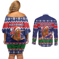 New Zealand Christmas Couples Matching Off Shoulder Short Dress and Long Sleeve Button Shirt Kiwi-sh You A Merry Christmas LT05 - Polynesian Pride