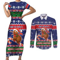 New Zealand Christmas Couples Matching Short Sleeve Bodycon Dress and Long Sleeve Button Shirt Kiwi-sh You A Merry Christmas LT05 Blue - Polynesian Pride