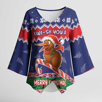 New Zealand Christmas Kimono Sleeve Blouse Kiwi-sh You A Merry Christmas LT05 Female Blue - Polynesian Pride