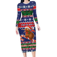 New Zealand Christmas Long Sleeve Bodycon Dress Kiwi-sh You A Merry Christmas LT05 Long Dress Blue - Polynesian Pride