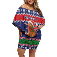 New Zealand Christmas Off Shoulder Short Dress Kiwi-sh You A Merry Christmas LT05 Women Blue - Polynesian Pride