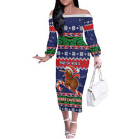 New Zealand Christmas Off The Shoulder Long Sleeve Dress Kiwi-sh You A Merry Christmas LT05 Women Blue - Polynesian Pride