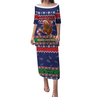 New Zealand Christmas Puletasi Kiwi-sh You A Merry Christmas LT05 Long Dress Blue - Polynesian Pride