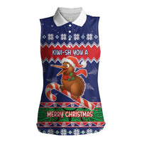 New Zealand Christmas Women Sleeveless Polo Shirt Kiwi-sh You A Merry Christmas LT05 Female Blue - Polynesian Pride