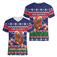 New Zealand Christmas Women V-Neck T-Shirt Kiwi-sh You A Merry Christmas LT05 - Polynesian Pride