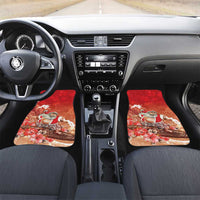 Hawaii Funny Christmas Car Mats Santa Surfing With Tapa Pattern - Polynesian Pride