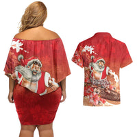 Hawaii Funny Christmas Couples Matching Off Shoulder Short Dress and Hawaiian Shirt Santa Surfing With Tapa Pattern LT05 - Polynesian Pride