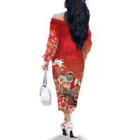 Hawaii Funny Christmas Family Matching Off The Shoulder Long Sleeve Dress and Hawaiian Shirt Santa Surfing With Tapa Pattern LT05 - Polynesian Pride