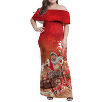 Hawaii Funny Christmas Family Matching Off Shoulder Maxi Dress and Hawaiian Shirt Santa Surfing With Tapa Pattern LT05 Mom's Dress Red - Polynesian Pride