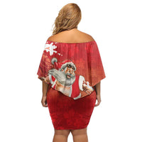 Hawaii Funny Christmas Family Matching Off Shoulder Short Dress and Hawaiian Shirt Santa Surfing With Tapa Pattern LT05 - Polynesian Pride