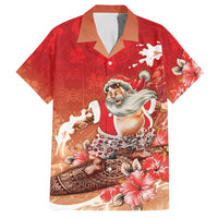 Hawaii Funny Christmas Family Matching Summer Maxi Dress and Hawaiian Shirt Santa Surfing With Tapa Pattern LT05 Dad's Shirt - Short Sleeve Red - Polynesian Pride