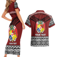 Personalised Tonga Constitution Day Couples Matching Short Sleeve Bodycon Dress and Hawaiian Shirt Tongan Kupesi Ngatu Pattern LT05 - Polynesian Pride