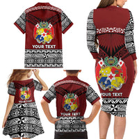 Personalised Tonga Constitution Day Family Matching Long Sleeve Bodycon Dress and Hawaiian Shirt Tongan Kupesi Ngatu Pattern LT05 - Polynesian Pride