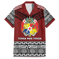Personalised Tonga Constitution Day Family Matching Off Shoulder Maxi Dress and Hawaiian Shirt Tongan Kupesi Ngatu Pattern LT05 Dad's Shirt - Short Sleeve Red - Polynesian Pride