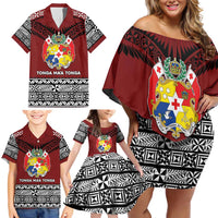 Personalised Tonga Constitution Day Family Matching Off Shoulder Short Dress and Hawaiian Shirt Tongan Kupesi Ngatu Pattern LT05 - Polynesian Pride
