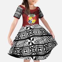 Personalised Tonga Constitution Day Family Matching Puletasi and Hawaiian Shirt Tongan Kupesi Ngatu Pattern LT05 Daughter's Dress Red - Polynesian Pride