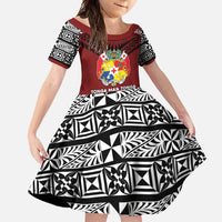 Personalised Tonga Constitution Day Family Matching Short Sleeve Bodycon Dress and Hawaiian Shirt Tongan Kupesi Ngatu Pattern LT05 Daughter's Dress Red - Polynesian Pride