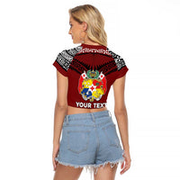 Personalised Tonga Constitution Day Raglan Cropped T Shirt Tongan Kupesi Ngatu Pattern