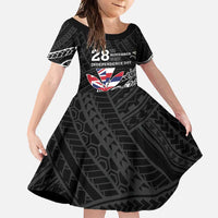 Hawaii November 28th Is My Independence Day Family Matching Off Shoulder Maxi Dress and Hawaiian Shirt LT05 Daughter's Dress Black - Polynesian Pride