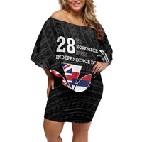 Hawaii November 28th Is My Independence Day Family Matching Off Shoulder Short Dress and Hawaiian Shirt LT05 Mom's Dress Black - Polynesian Pride