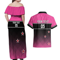 Custom New Zealand Women Cricket Couples Matching Off Shoulder Maxi Dress and Hawaiian Shirt Pink Simple Style LT05 - Polynesian Pride