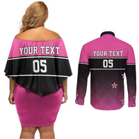 Custom New Zealand Women Cricket Couples Matching Off Shoulder Short Dress and Long Sleeve Button Shirt Pink Simple Style LT05 - Polynesian Pride