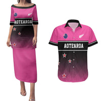 Custom New Zealand Women Cricket Couples Matching Puletasi and Hawaiian Shirt Pink Simple Style LT05 Pink - Polynesian Pride