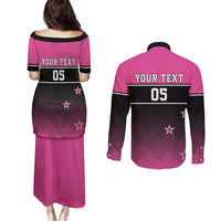 Custom New Zealand Women Cricket Couples Matching Puletasi and Long Sleeve Button Shirt Pink Simple Style LT05 - Polynesian Pride