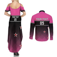 Custom New Zealand Women Cricket Couples Matching Summer Maxi Dress and Long Sleeve Button Shirt Pink Simple Style LT05 - Polynesian Pride