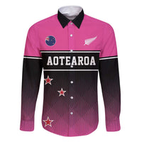 Custom New Zealand Women Cricket Family Matching Mermaid Dress and Hawaiian Shirt Pink Simple Style LT05 Dad's Shirt - Long Sleeve Pink - Polynesian Pride