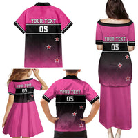 Custom New Zealand Women Cricket Family Matching Puletasi and Hawaiian Shirt Pink Simple Style LT05 - Polynesian Pride
