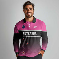 Custom New Zealand Women Cricket Long Sleeve Polo Shirt Pink Simple Style LT05 - Polynesian Pride
