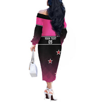 Custom New Zealand Women Cricket Off The Shoulder Long Sleeve Dress Pink Simple Style LT05 - Polynesian Pride
