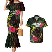 Vanuatu Couples Matching Mermaid Dress and Hawaiian Shirt Be Strong Pray For Port Vila LT05 Black - Polynesian Pride