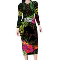 Vanuatu Family Matching Long Sleeve Bodycon Dress and Hawaiian Shirt Be Strong Pray For Port Vila LT05 Mom's Dress Black - Polynesian Pride