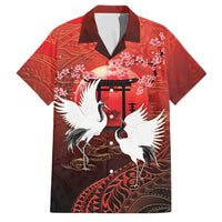 Hawaii and Japan Together Family Matching Off Shoulder Short Dress and Hawaiian Shirt Polynesian Art Tattoo With Cranes And Sakura LT05 Dad's Shirt - Short Sleeve Red - Polynesian Pride