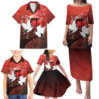 Hawaii and Japan Together Family Matching Puletasi and Hawaiian Shirt Polynesian Art Tattoo With Cranes And Sakura LT05 - Polynesian Pride