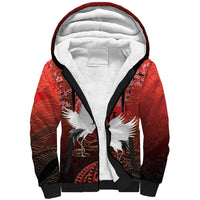 Hawaii and Japan Together Sherpa Hoodie Polynesian Art Tattoo With Cranes And Sakura LT05 Unisex Red - Polynesian Pride