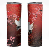 Hawaii and Japan Together Skinny Tumbler Polynesian Art Tattoo With Cranes And Sakura LT05 Red - Polynesian Pride