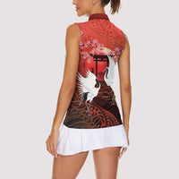 Hawaii and Japan Together Women Sleeveless Polo Shirt Polynesian Art Tattoo With Cranes And Sakura LT05 - Polynesian Pride