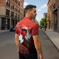 Hawaii and Japan Together Zipper Polo Shirt Polynesian Art Tattoo With Cranes And Sakura LT05 - Polynesian Pride