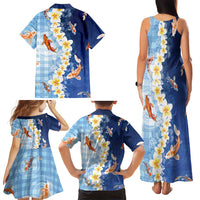 Hawaii And Japan Family Matching Tank Maxi Dress and Hawaiian Shirt Plumeria Lei With Koi Fish Blue LT05 - Polynesian Pride