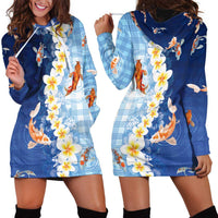Hawaii And Japan Hoodie Dress Plumeria Lei With Koi Fish Blue LT05 - Polynesian Pride