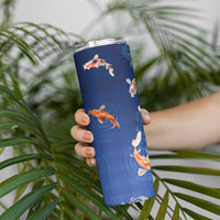 Hawaii And Japan Skinny Tumbler Plumeria Lei With Koi Fish Blue LT05 - Polynesian Pride