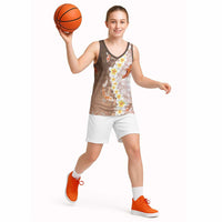 Hawaii And Japan Basketball Jersey Plumeria Lei With Koi Fish Beige - Polynesian Pride
