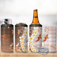 Hawaii And Japan 4 in 1 Can Cooler Tumbler Plumeria Lei With Koi Fish Beige LT05 - Polynesian Pride