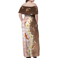 Hawaii And Japan Family Matching Off Shoulder Maxi Dress and Hawaiian Shirt Plumeria Lei With Koi Fish Beige LT05 - Polynesian Pride