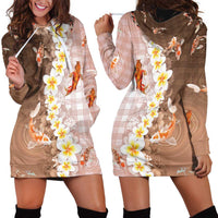 Hawaii And Japan Hoodie Dress Plumeria Lei With Koi Fish Beige LT05 - Polynesian Pride